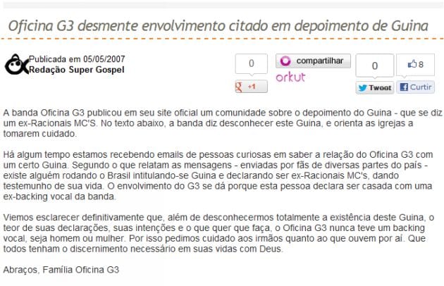 Oficina G3 desmente Guina
