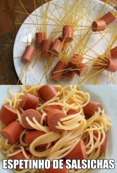 Receita de Espaguete de Salsichas 1 Espaguete de salsichas