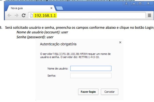 Tela de login do ONT ZHONE
