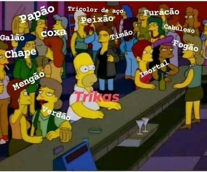 Homer Simpson torcedor dos Trikas sozinho no bar do Moe