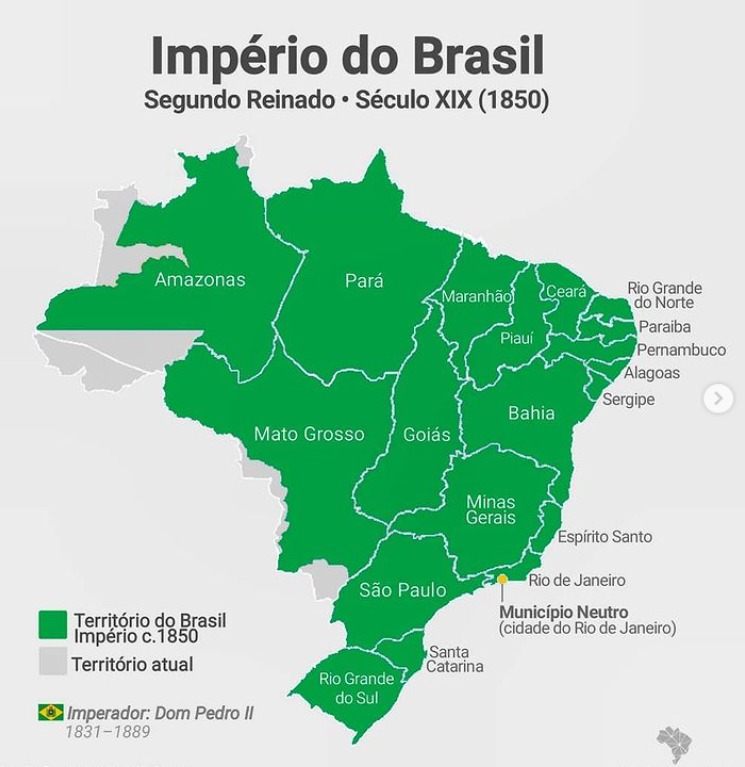 Assim era o mapa do Império do Brasil em 1850