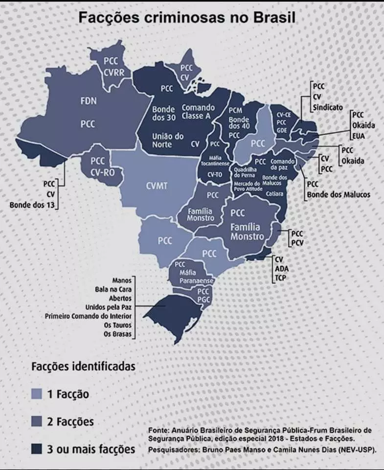 Mapa das facções criminosas do Brasil Mapa das facções criminosas do Brasil
