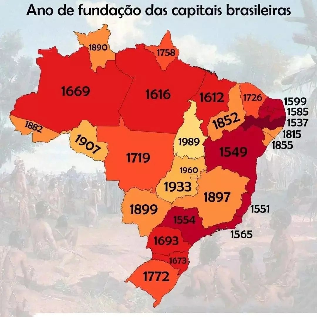 Mapa do Ano das fundações das Capitais Brasileiras Mapa do Ano das fundações das Capitais Brasileiras