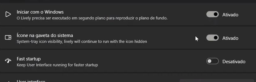 Desativar inicialização do Lively com Windows