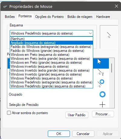 Propriedades do mouse Propriedades do mouse