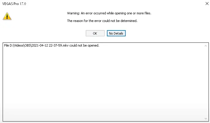 Sony Vegas não abre arquivos MKV? Veja como corrigir rápido e editar seus vídeos sem erros 1 Erro Vegas Pro ao abrir MKV