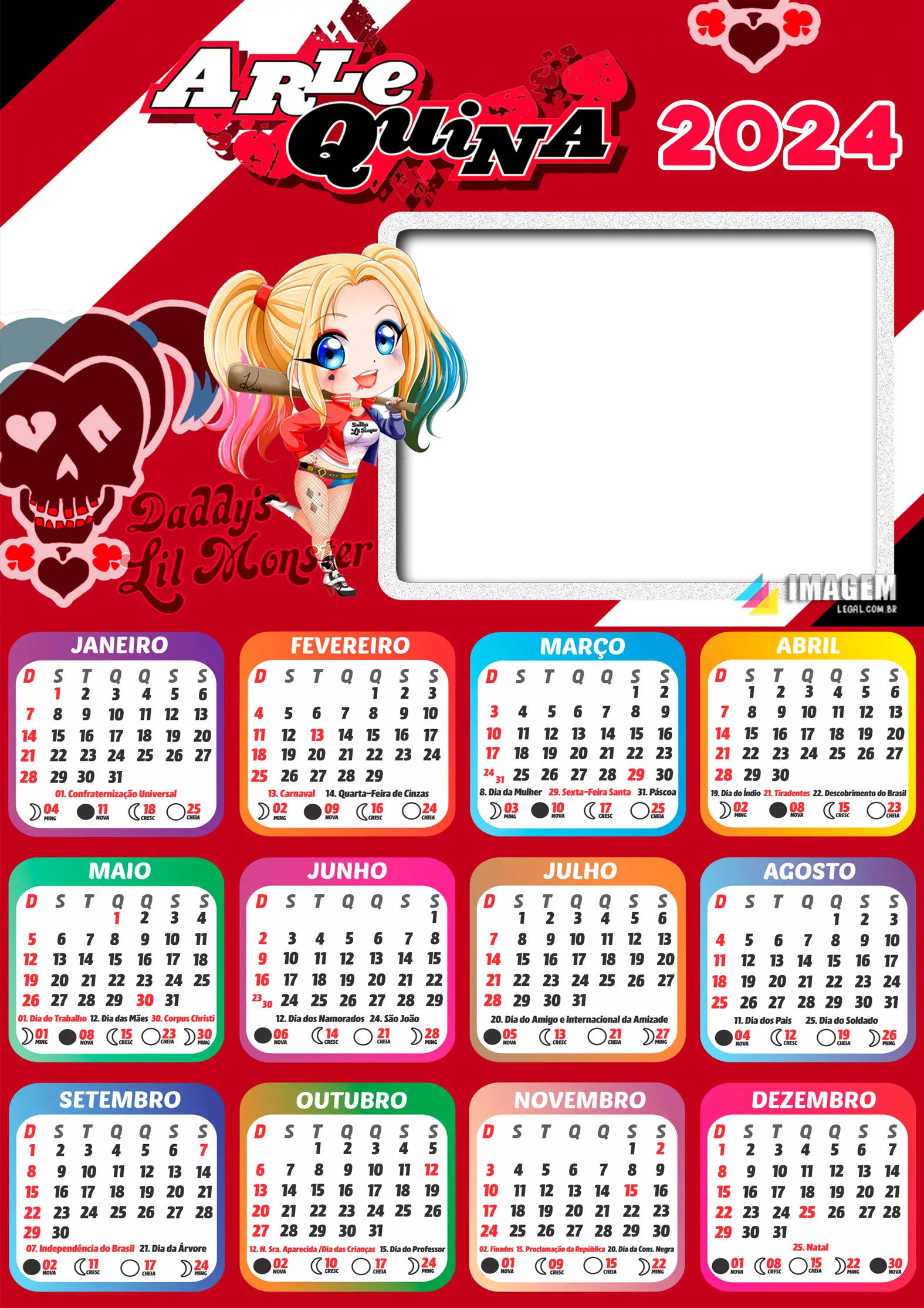 Calendario 2024 Arlequina Desenho Infantil Foto Colagem Calendario 2024 Arlequina Desenho Infantil Foto Colagem