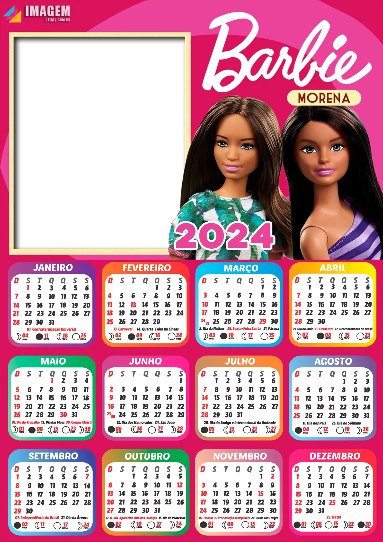 Calendario 2024 Barbie Morena Moldura PNG para Foto Montagem Calendario 2024 Barbie Morena Moldura PNG para Foto Montagem