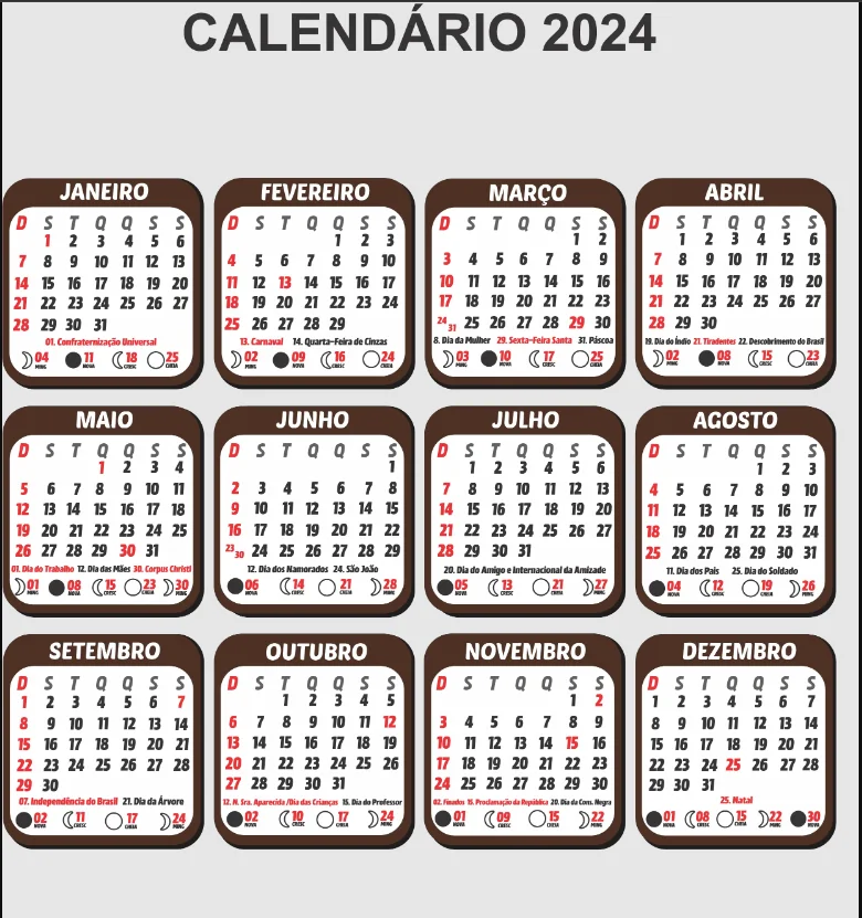 Calendário 2024 Marron Calendário 2024 Marron