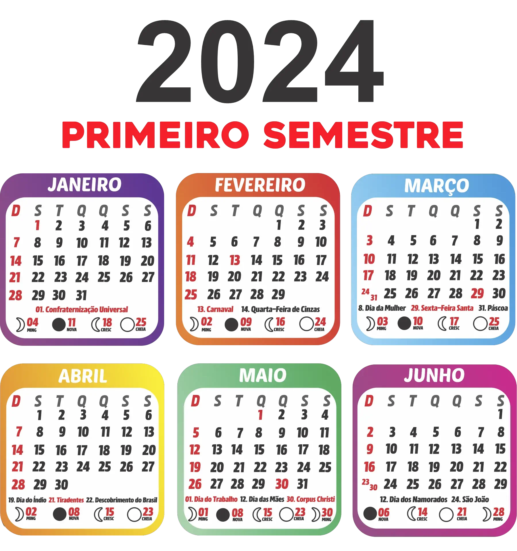 Calendário 2024 Primeiro Semestre Imprimir Calendário 2024 Primeiro Semestre Imprimir