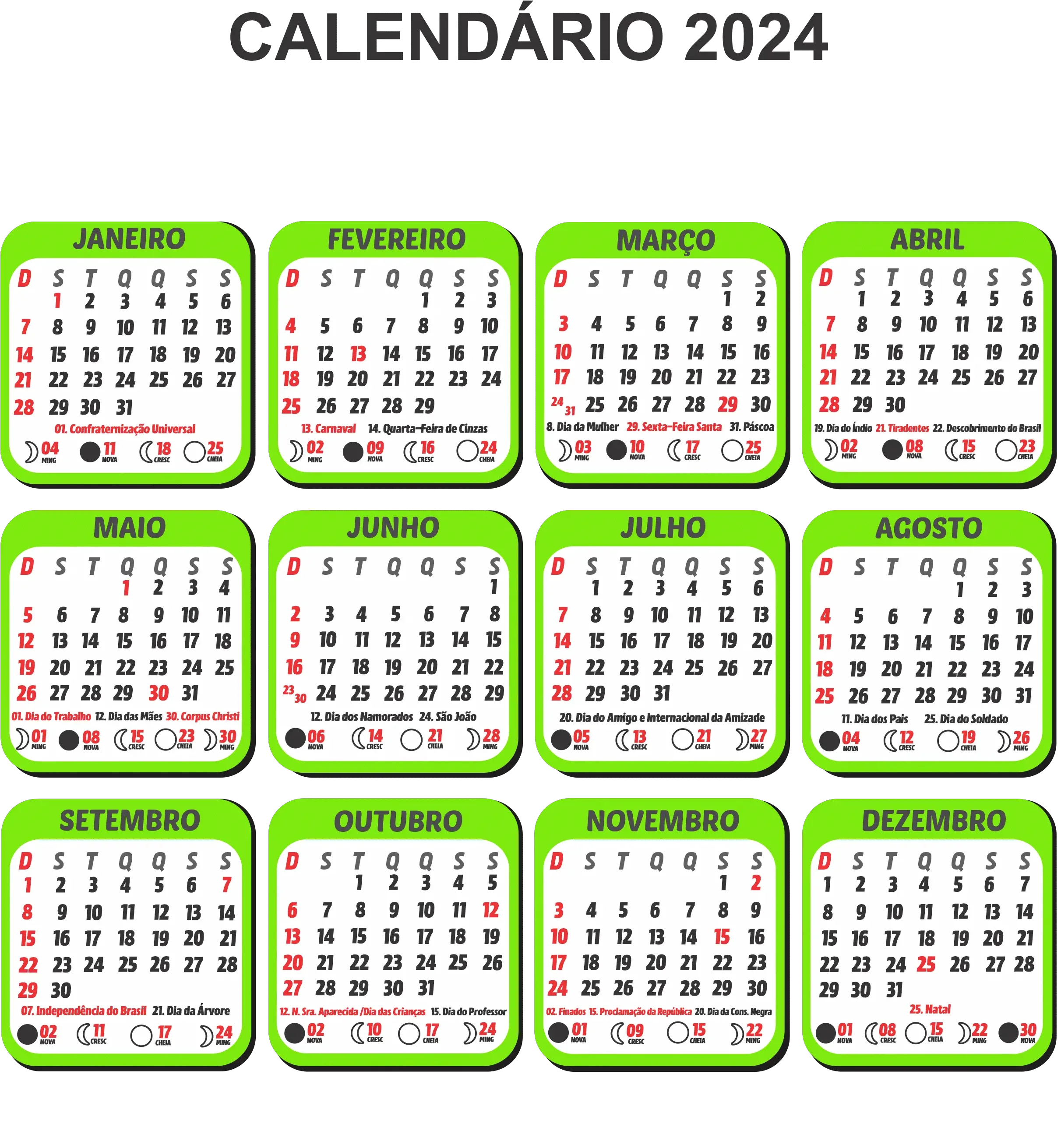 Calendário 2024 Retangulo Calendário 2024 Retangulo