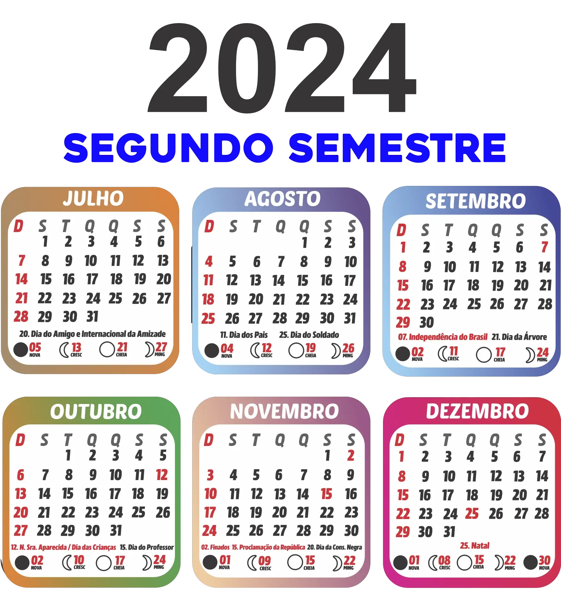 Calendário 2024 Segundo Semestre Imprimir Calendário 2024 Segundo Semestre Imprimir