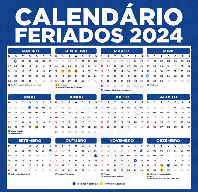 Calendário 2024 com Feriados imprimir Calendário 2024 com Feriados imprimir