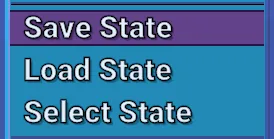 SAVE STATE LOAD SELECT SAVE STATE LOAD SELECT