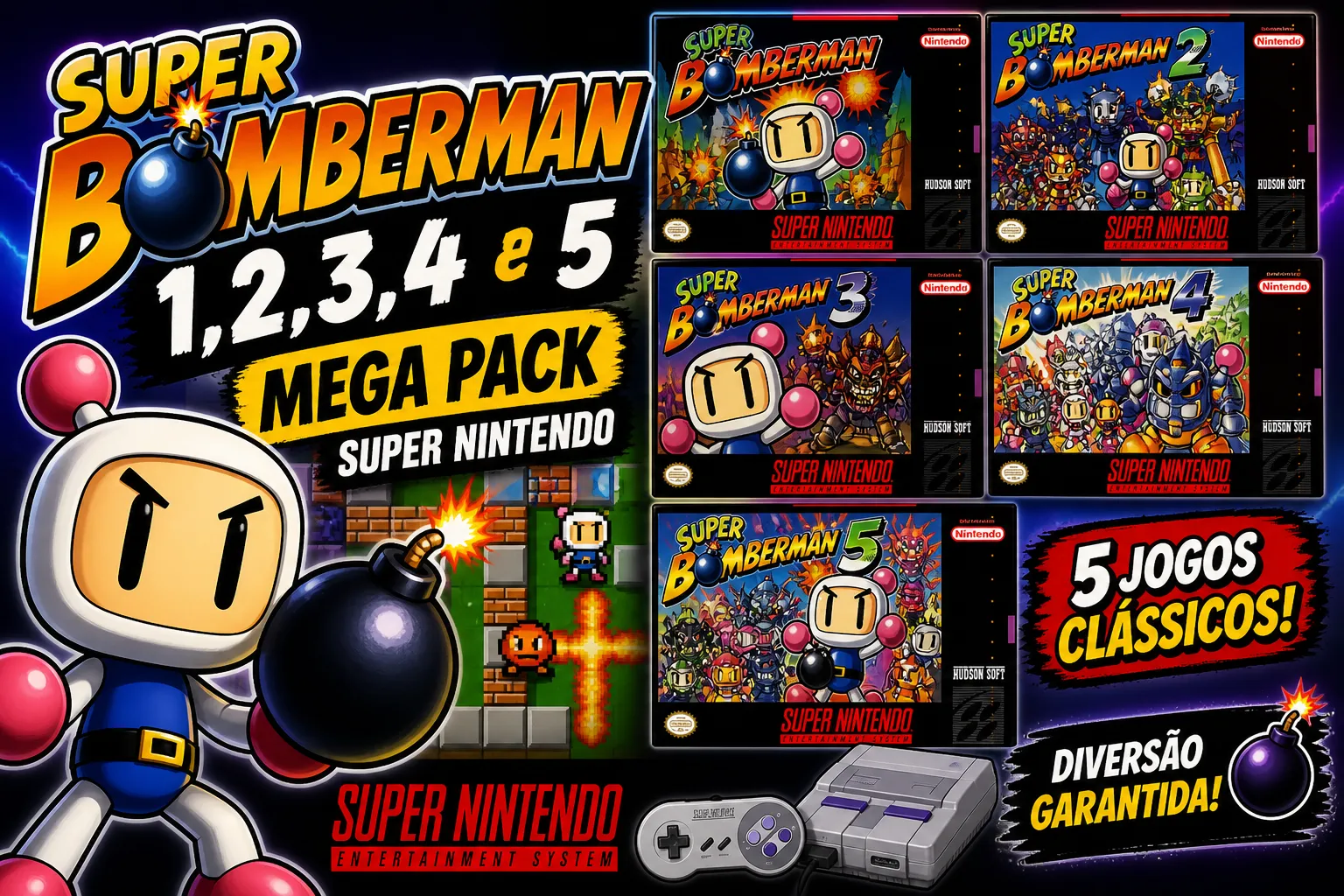 Super Bomberman e Mega Pack Super Nintendo
